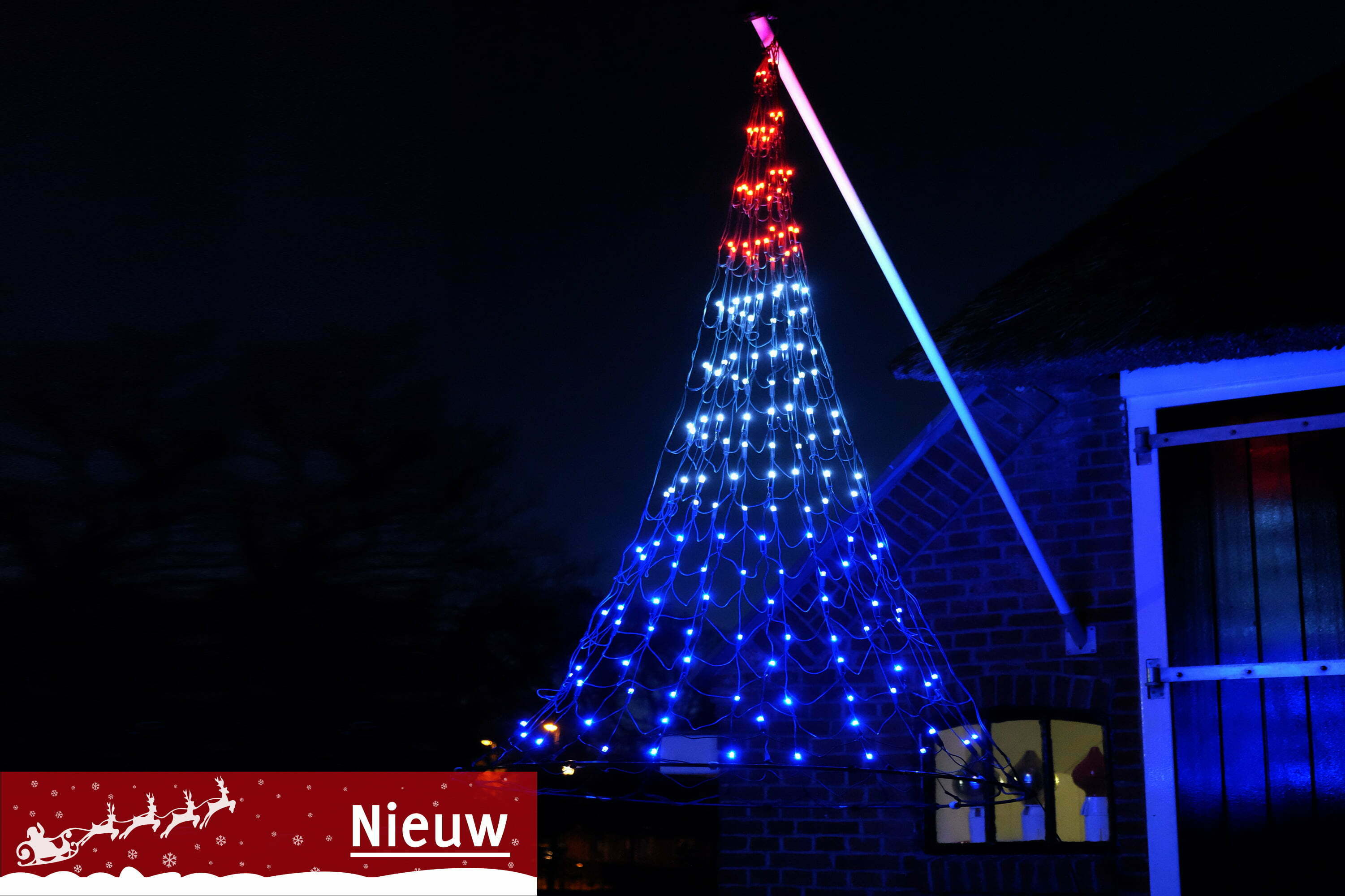 Vlaggenmast Kerstverlichting 192 LED 3D Rood-Wit-Blauw gevelmodel – NIEUW